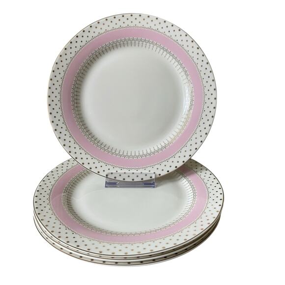 NEW Grace Teaware Fine Porcelain Salad Plates 8" Pink White Gold Dots Set of 4 - Picture 15 of 15